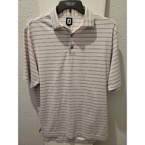 FJ Foot Joy Mens Golf Polo Short Sleeve Shirt White Striped Collared Size L A441